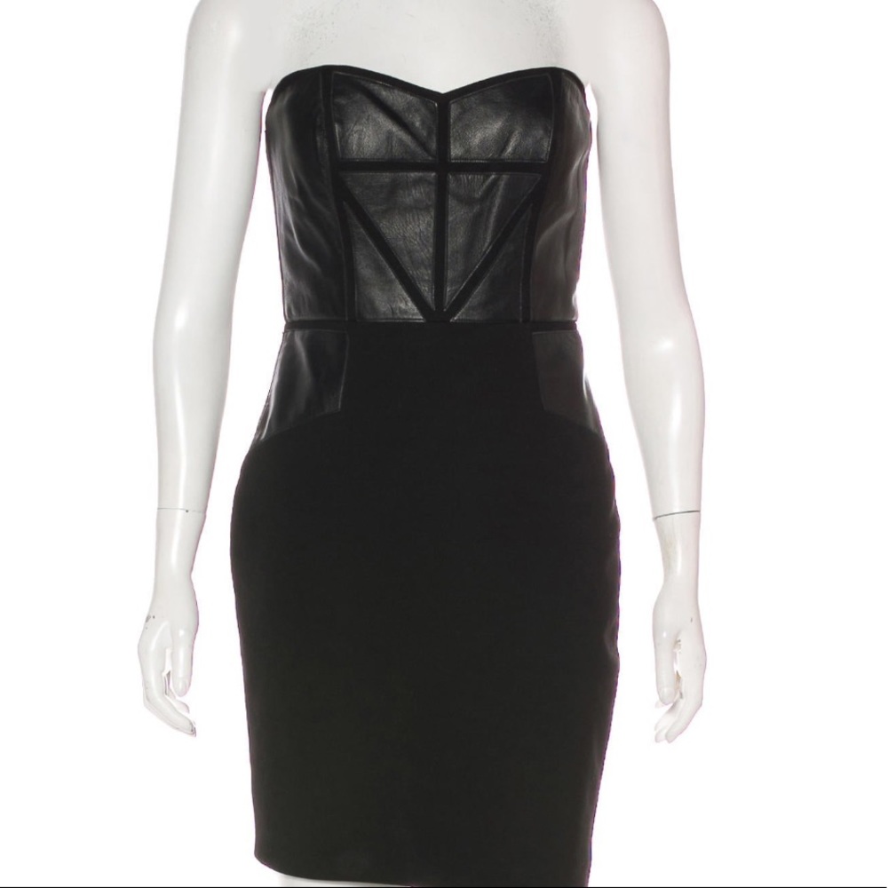 AIDAIN MATTOX Strapless Leather Dess